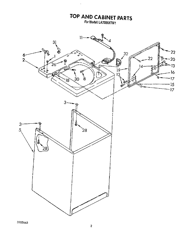 TOP AND CABINET, LIT/OPTIONAL Diagram and Parts List for LA7000XTN1  Whirlpool Washer