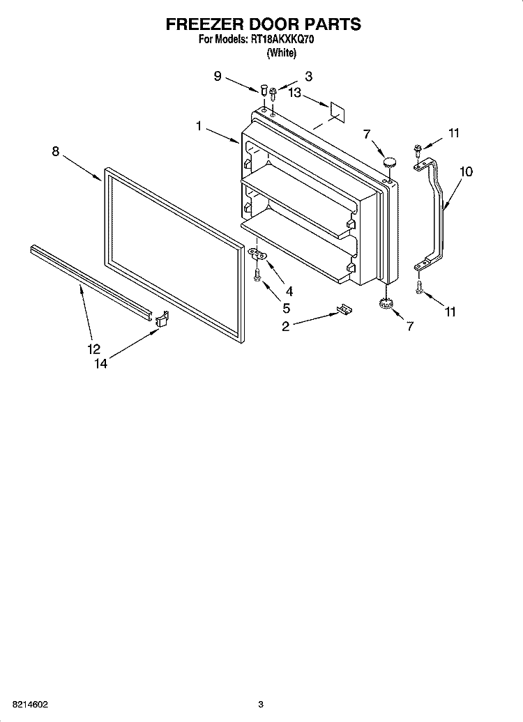 FREEZER DOOR PARTS Diagram and Parts List for RT18AKXKQ70  Roper Refrigerator