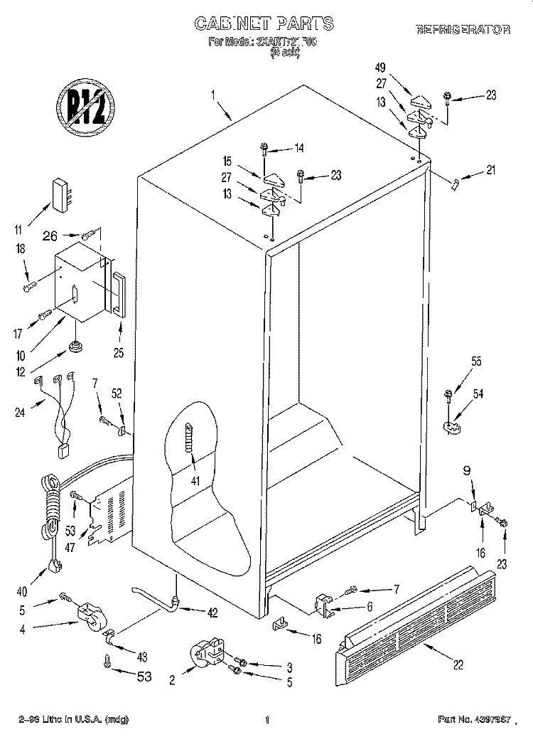 CABINET Diagram and Parts List for 3XART721F00  Whirlpool Refrigerator