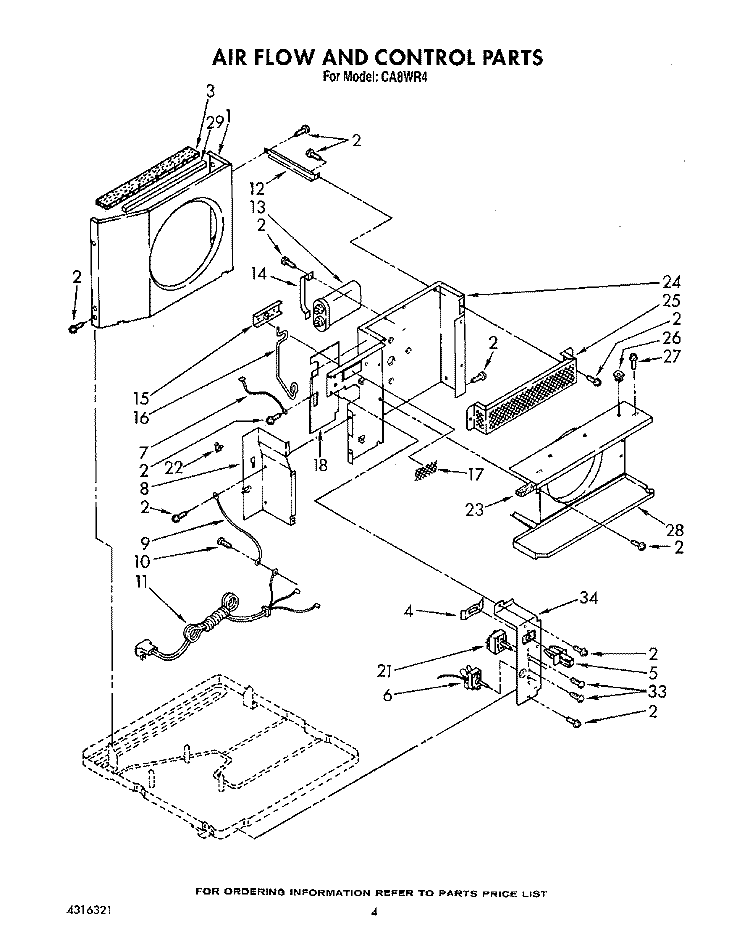 AIR FLOW AND CONTROL Diagram and Parts List for CA8WR4  Crosley Air Conditioner
