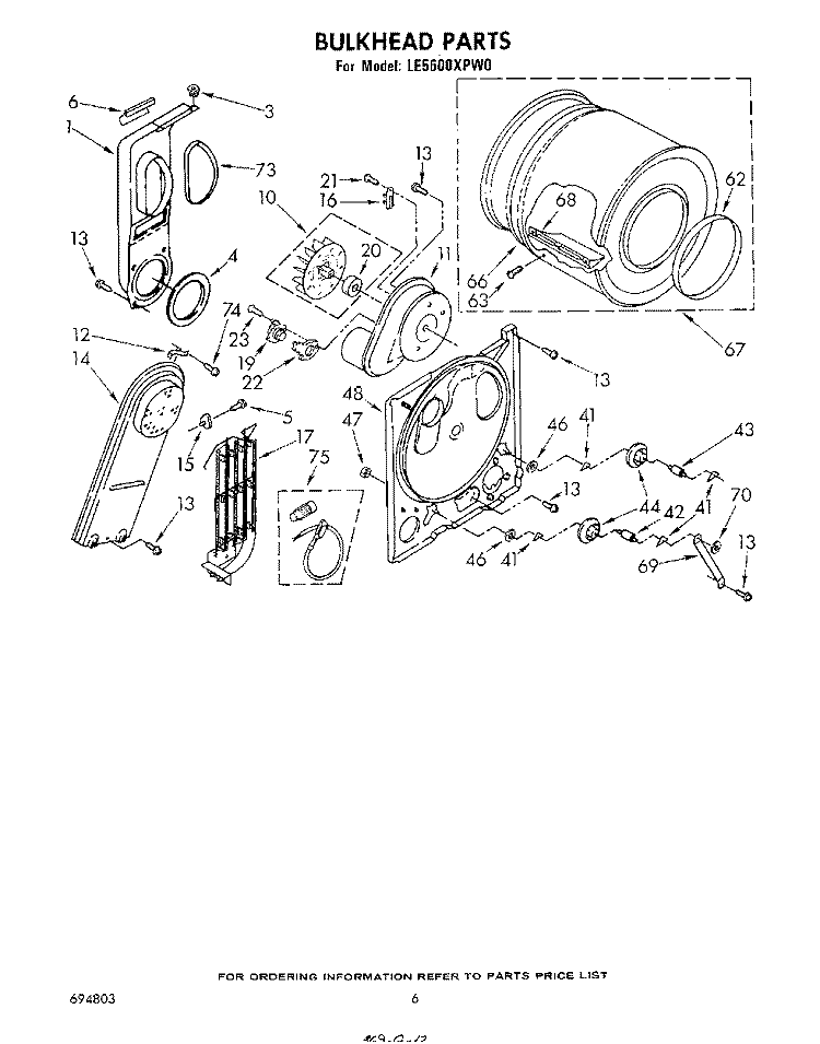 SECTION Diagram and Parts List for LE5600XPW0  Whirlpool Dryer