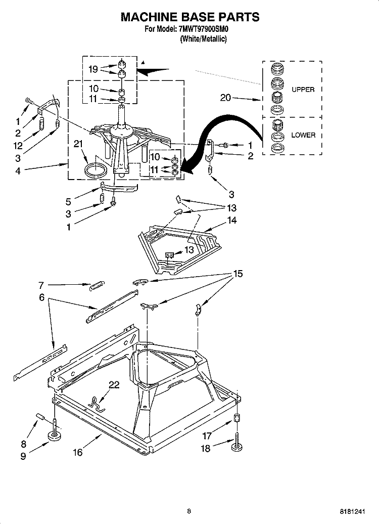MACHINE BASE PARTS Diagram and Parts List for 7MWT97900SM0  Whirlpool Washer