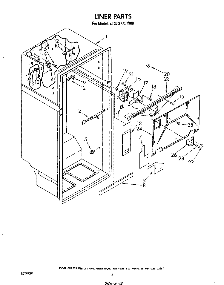 LINER Diagram and Parts List for ET20GKXTG00  Whirlpool Refrigerator