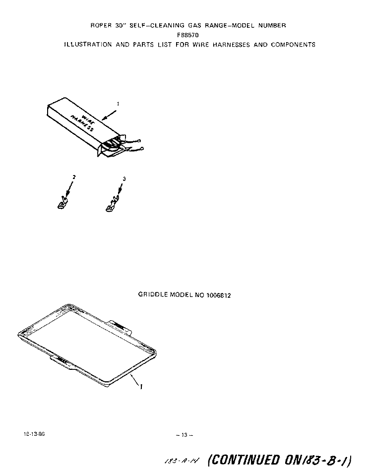 WIRE HARNESS, GRIDDLE Diagram and Parts List for F8857W0  Roper Range