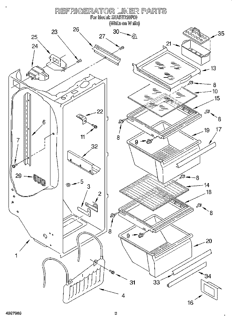 REFRIGERATOR LINER Diagram and Parts List for 3XART720F00  Whirlpool Refrigerator