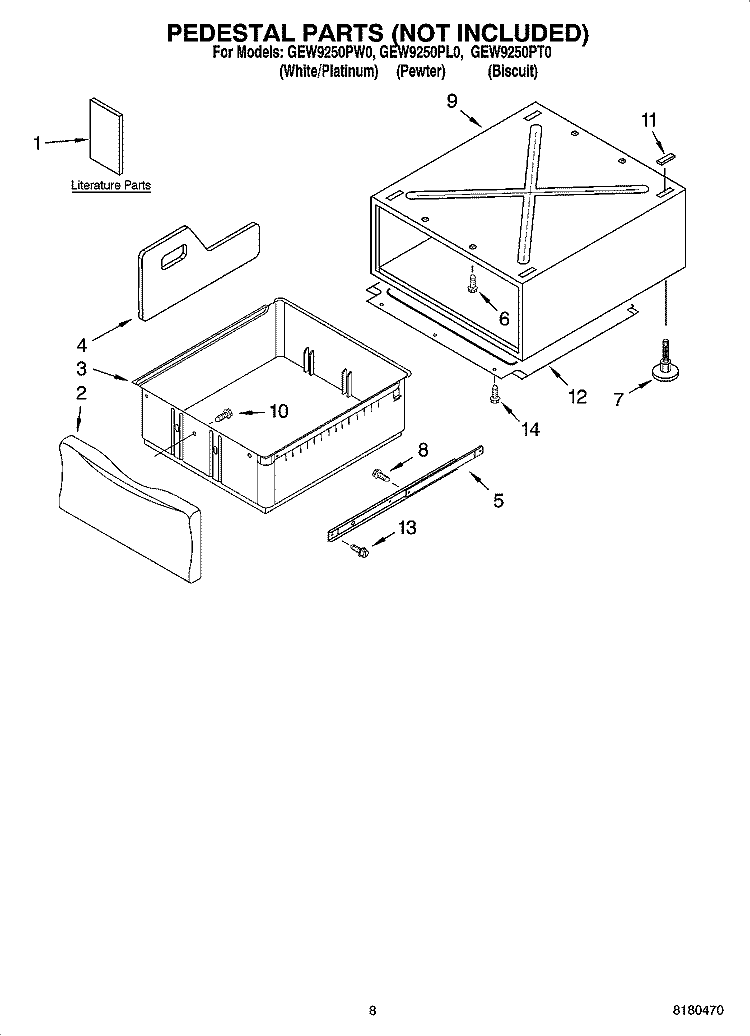 PEDESTAL PARTS (NOT INCLUDED), OPTIONAL PARTS (NOT INCLUDED) Diagram and Parts List for GEW9250PT0  Whirlpool Dryer