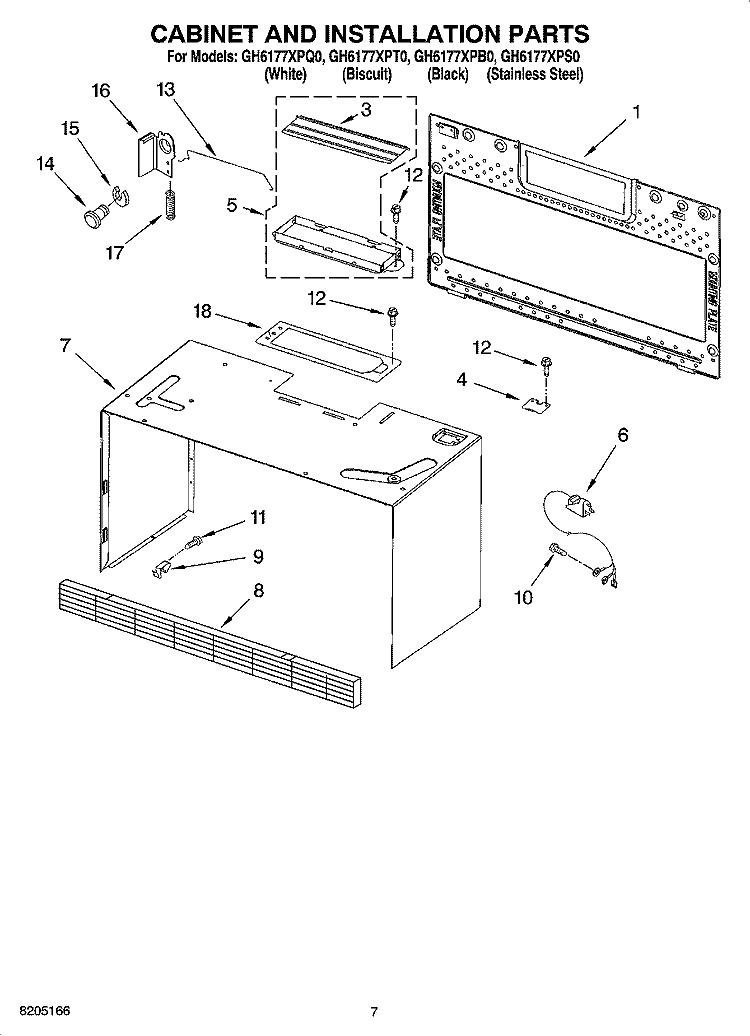 CABINET AND INSTALLATION PARTS Diagram and Parts List for GH6177XPB0  Whirlpool Microwave