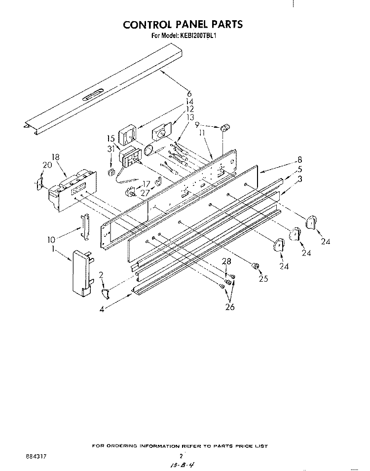 CONTROL PANEL Diagram and Parts List for KEBI200TBL1  KitchenAid Wall Oven