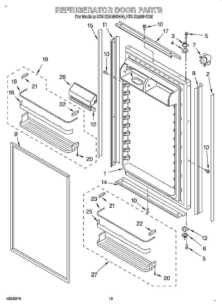 REFRIGERATOR DOOR Diagram and Parts List for KBLS36MHX00  KitchenAid Refrigerator