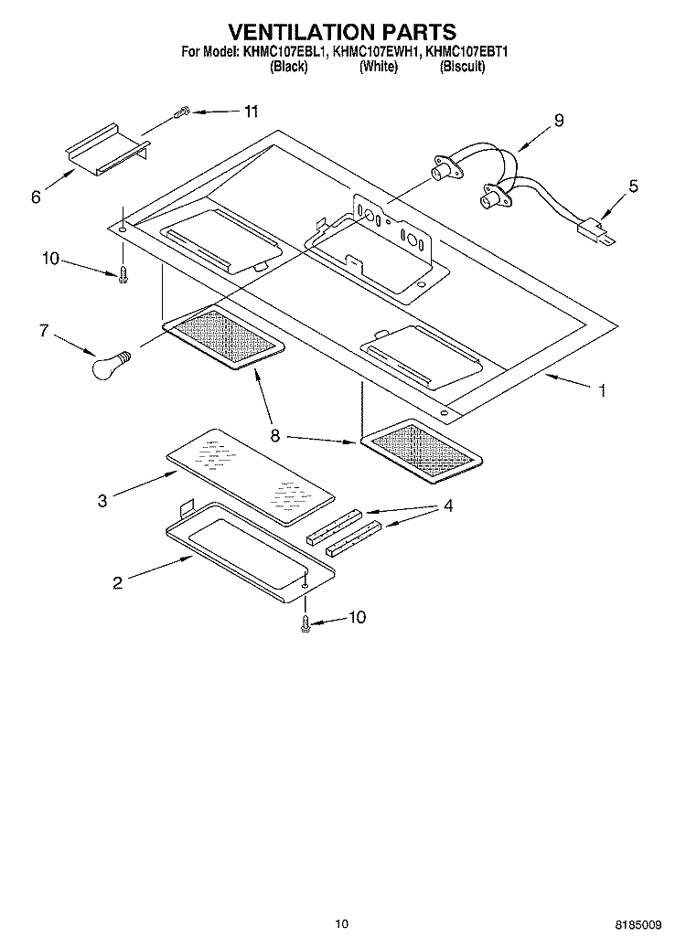 VENTILATION PARTS Diagram and Parts List for KHMC107EBL1  KitchenAid Microwave