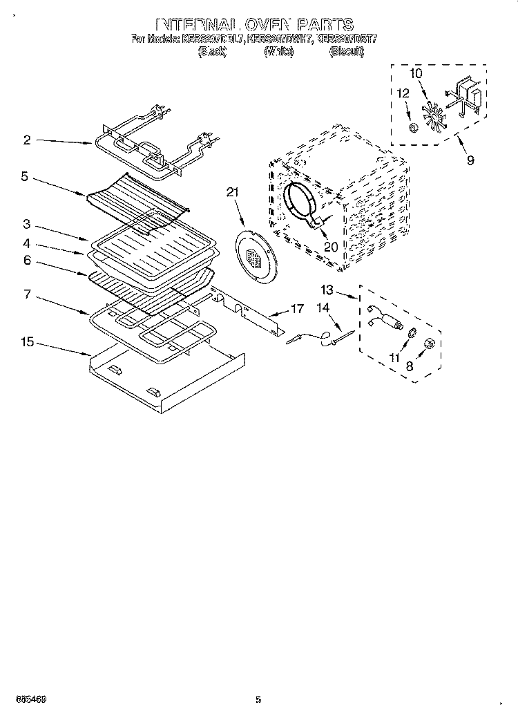 INTERNAL OVEN Diagram and Parts List for KEBS207DWH7  KitchenAid Wall Oven