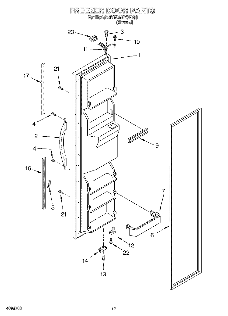 FREEZER DOOR Diagram and Parts List for 4YED22PQFN03  Whirlpool Refrigerator