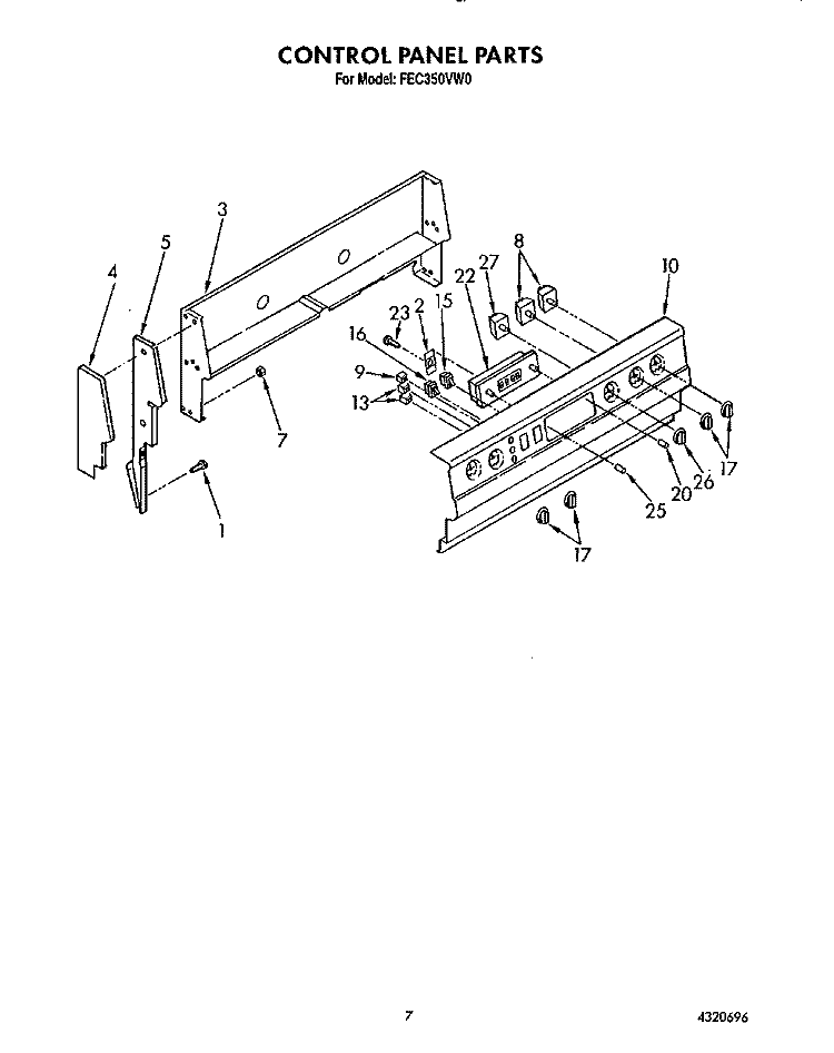 CONTROL PANEL, LIT/OPTIONAL Diagram and Parts List for FEC350VW0  Roper Range
