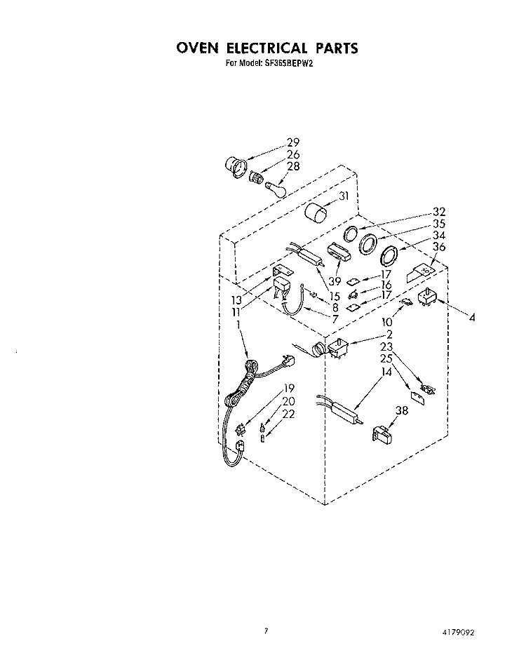 OVEN ELECTRICAL Diagram and Parts List for SF365BEPW2  Whirlpool Range