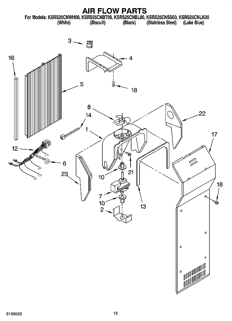 AIR FLOW PARTS Diagram and Parts List for KSRS25CNLK00  KitchenAid Refrigerator