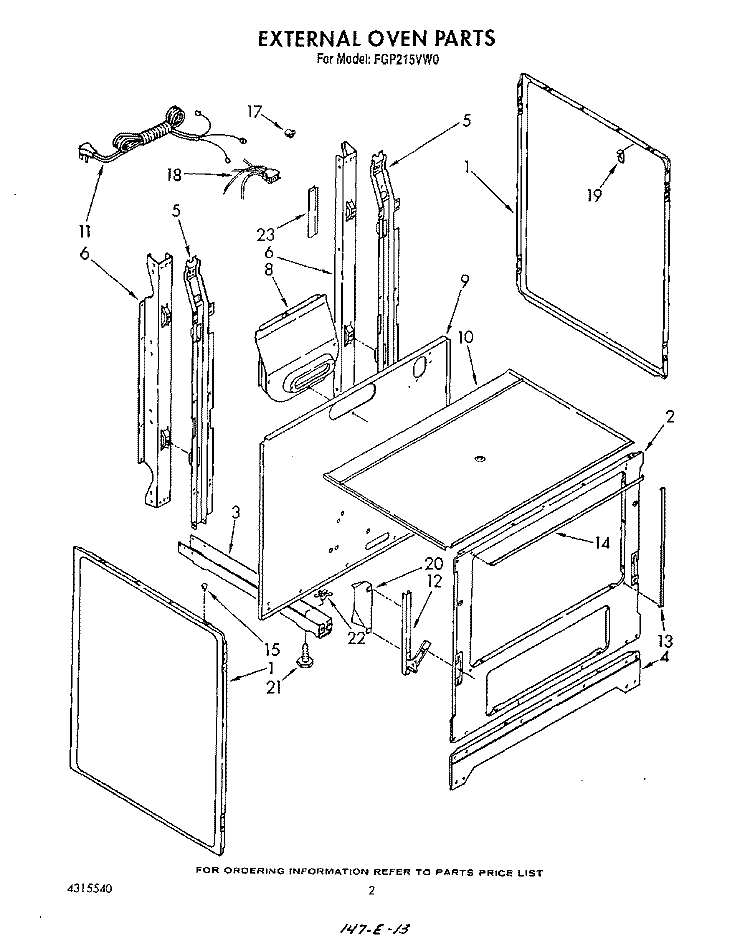 EXTERNAL OVEN Diagram and Parts List for FGP215VW0  Roper Range