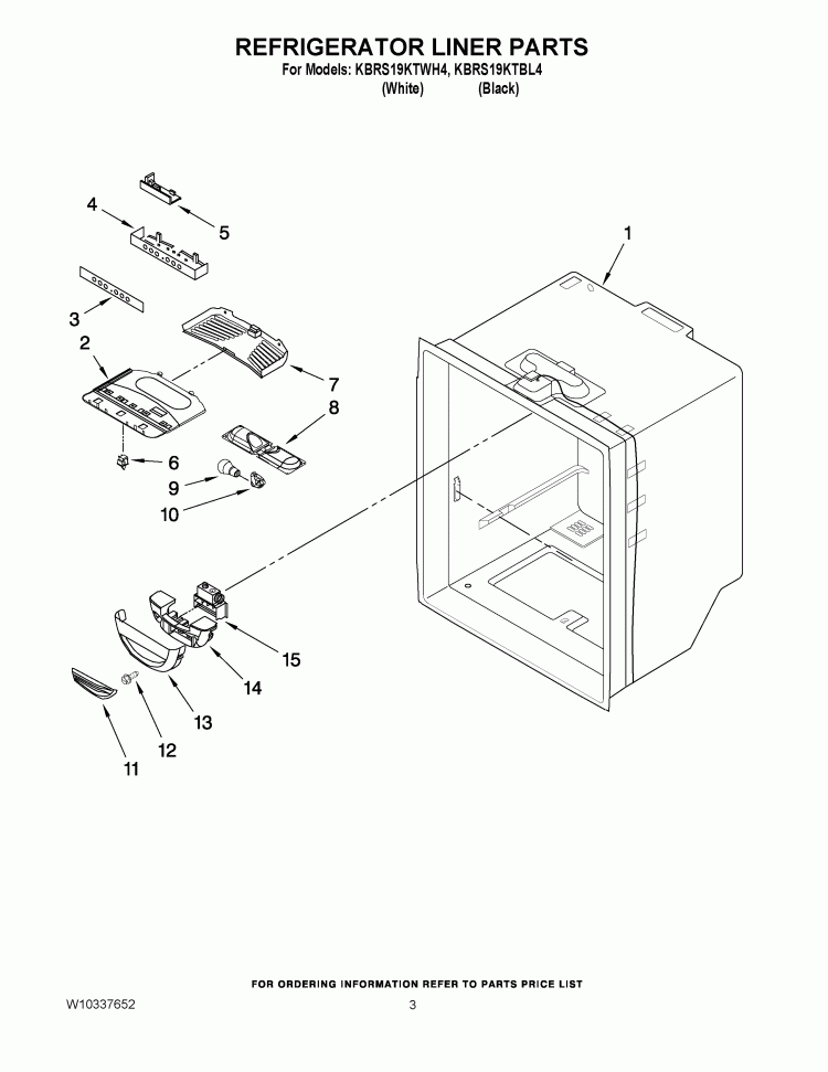 REFRIGERATOR LINER PARTS Diagram and Parts List for KBRS19KTBL4  KitchenAid Refrigerator