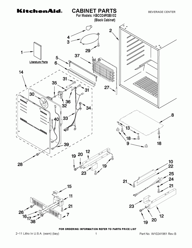 CABINET PARTS Diagram and Parts List for KBCO24RSBX02  KitchenAid Wine and Beverage Cooler