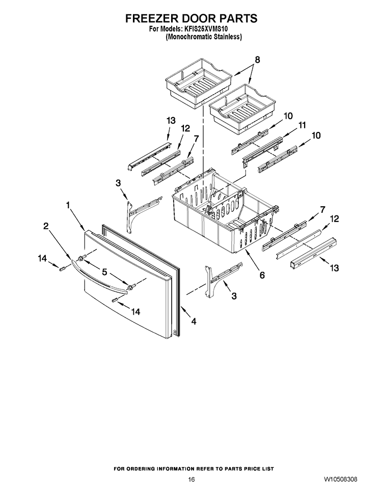 FREEZER DOOR PARTS Diagram and Parts List for KFIS25XVMS10  KitchenAid Refrigerator