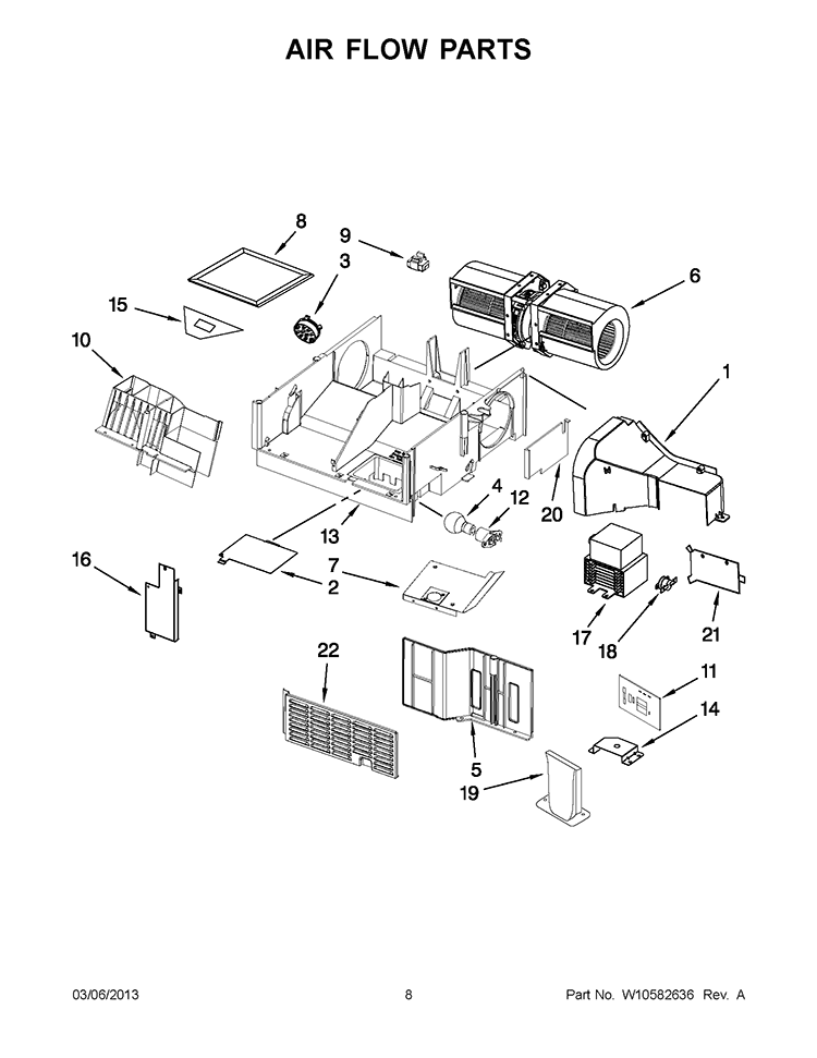 AIR FLOW PARTS Diagram and Parts List for WMH32517AS2  Whirlpool Microwave