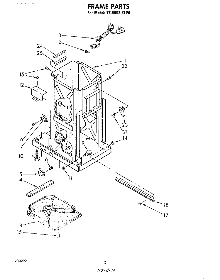 FRAME Diagram and Parts List for TF8503XLP0  Whirlpool Trash Compactor