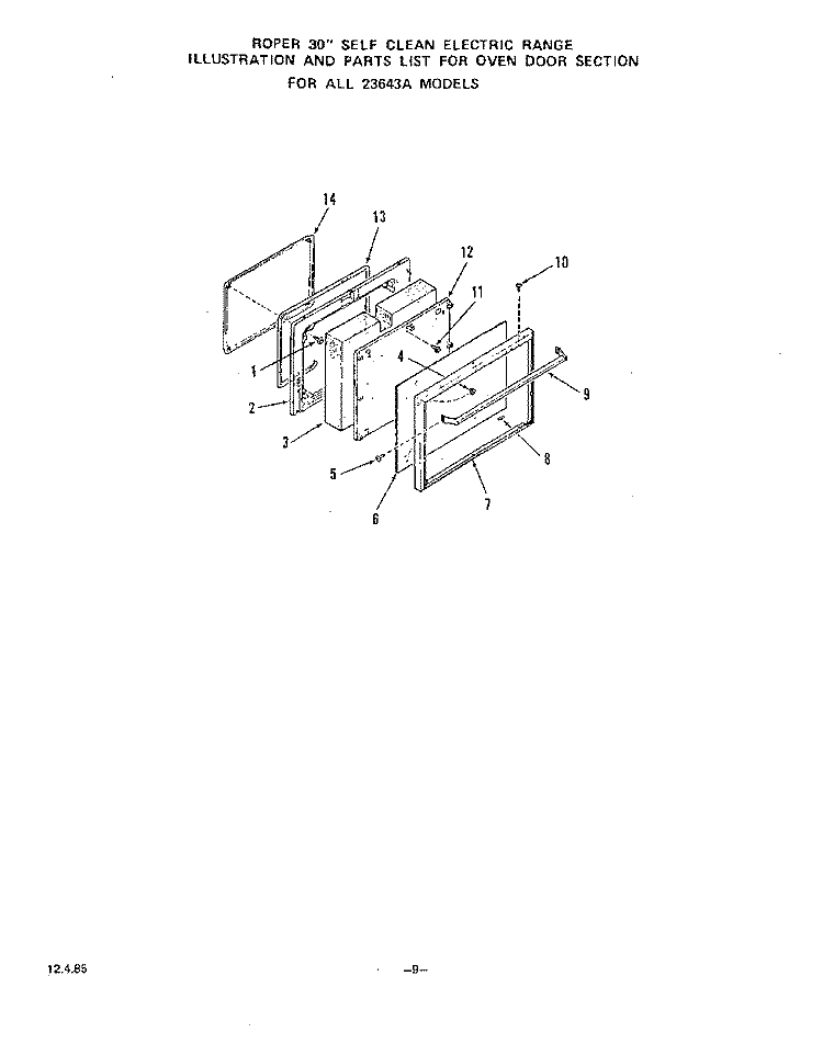 SECTION Diagram and Parts List for 2364W3A  Roper Range
