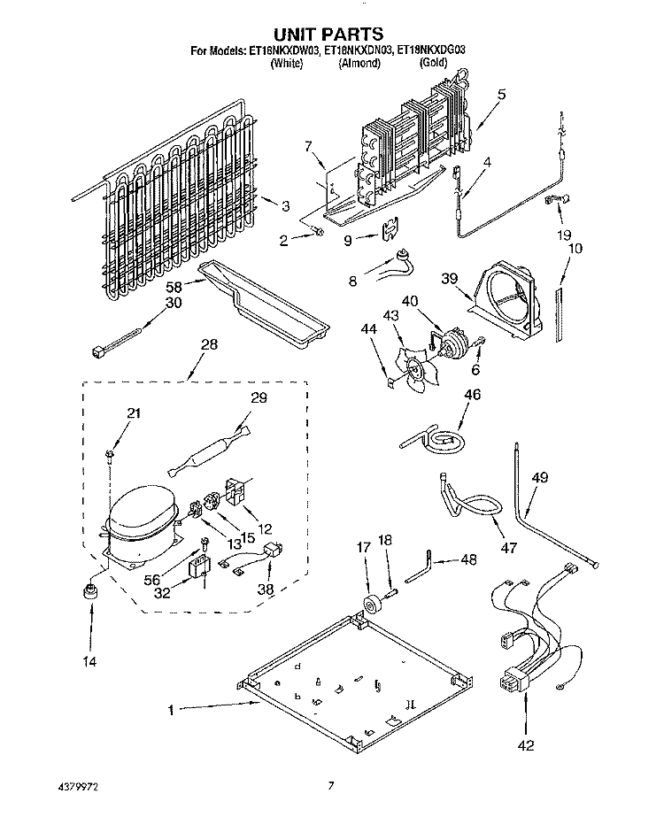 UNIT Diagram and Parts List for ET18NKXDG03  Whirlpool Refrigerator
