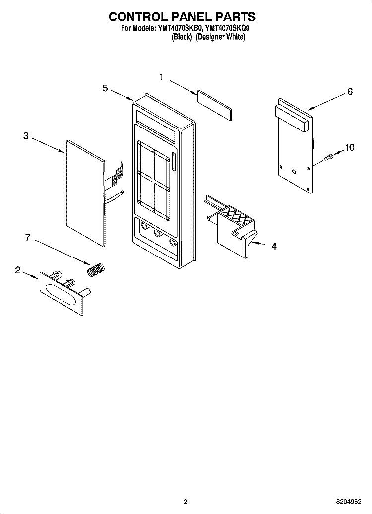 CONTROL PANEL PARTS Diagram and Parts List for YMT4070SKQ0  Whirlpool Microwave