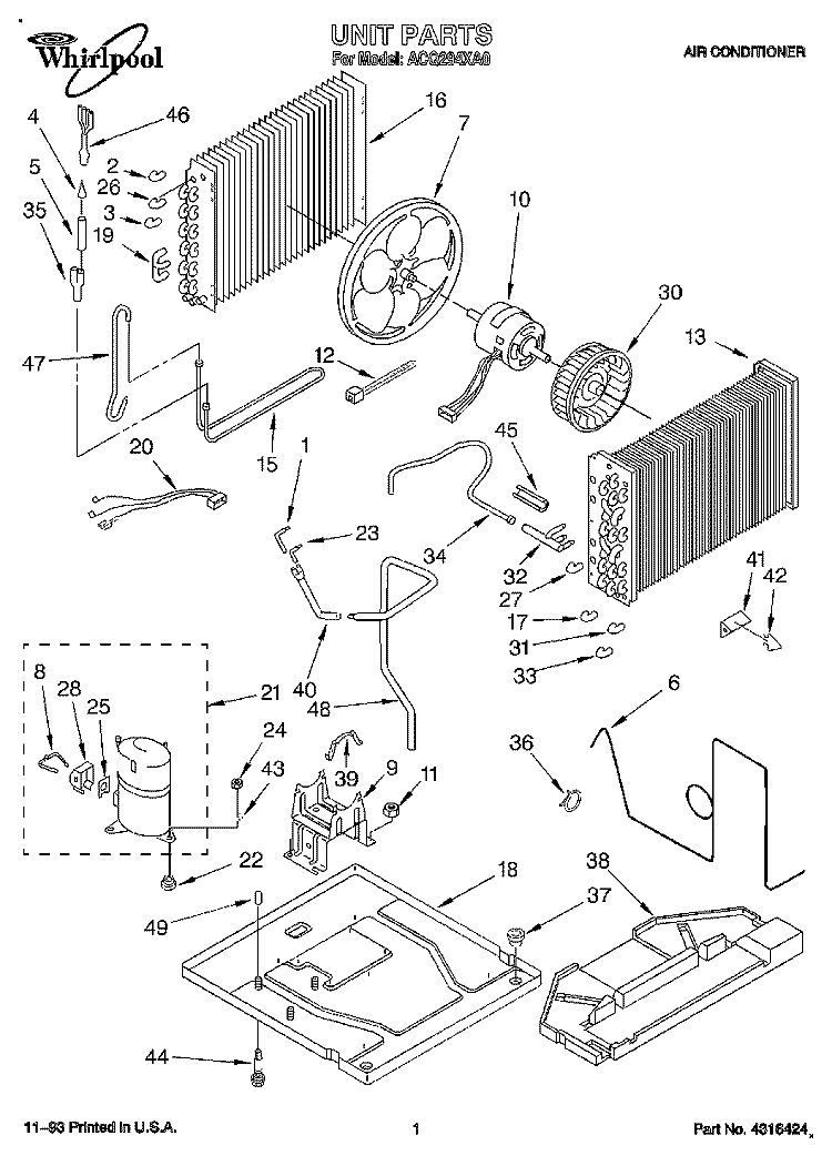 UNIT, LITERATURE Diagram and Parts List for ACQ294XA0  Whirlpool Air Conditioner