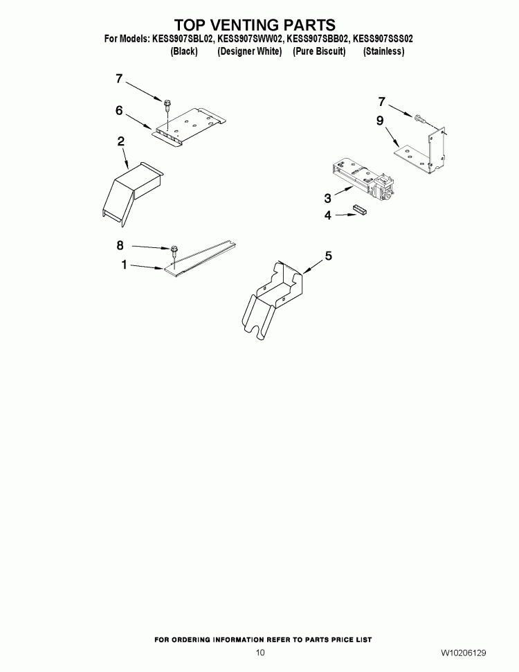 TOP VENTING PARTS Diagram and Parts List for KESS907SBB02  KitchenAid Range