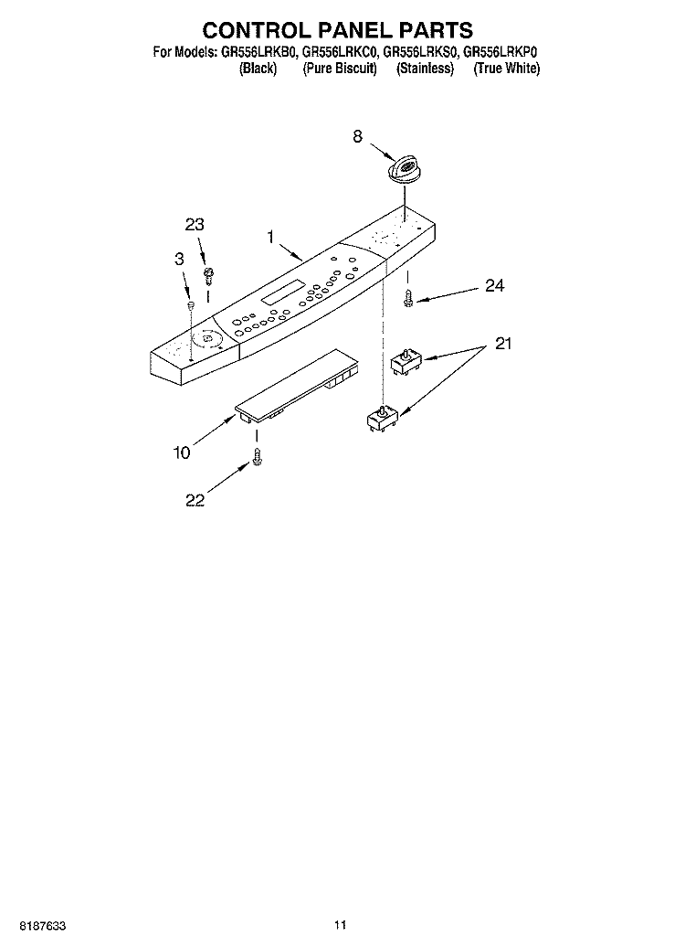CONTROL PANEL Diagram and Parts List for GR556LRKT0  Whirlpool Range