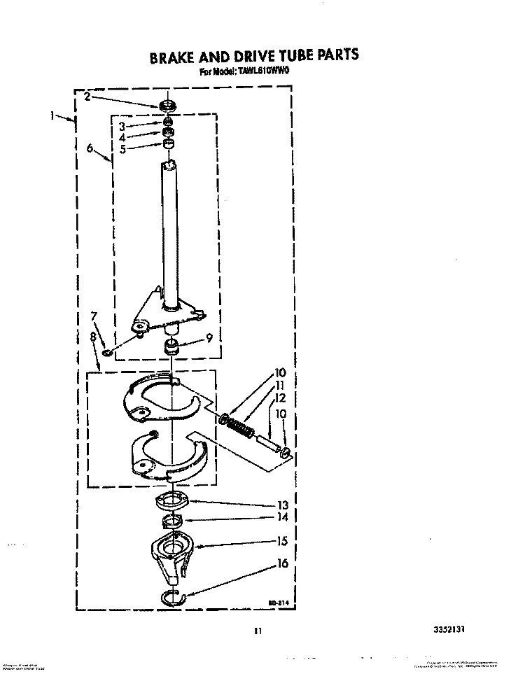 BRAKE AND DRIVE TUBE Diagram and Parts List for TAWL610WW0  Estate Washer