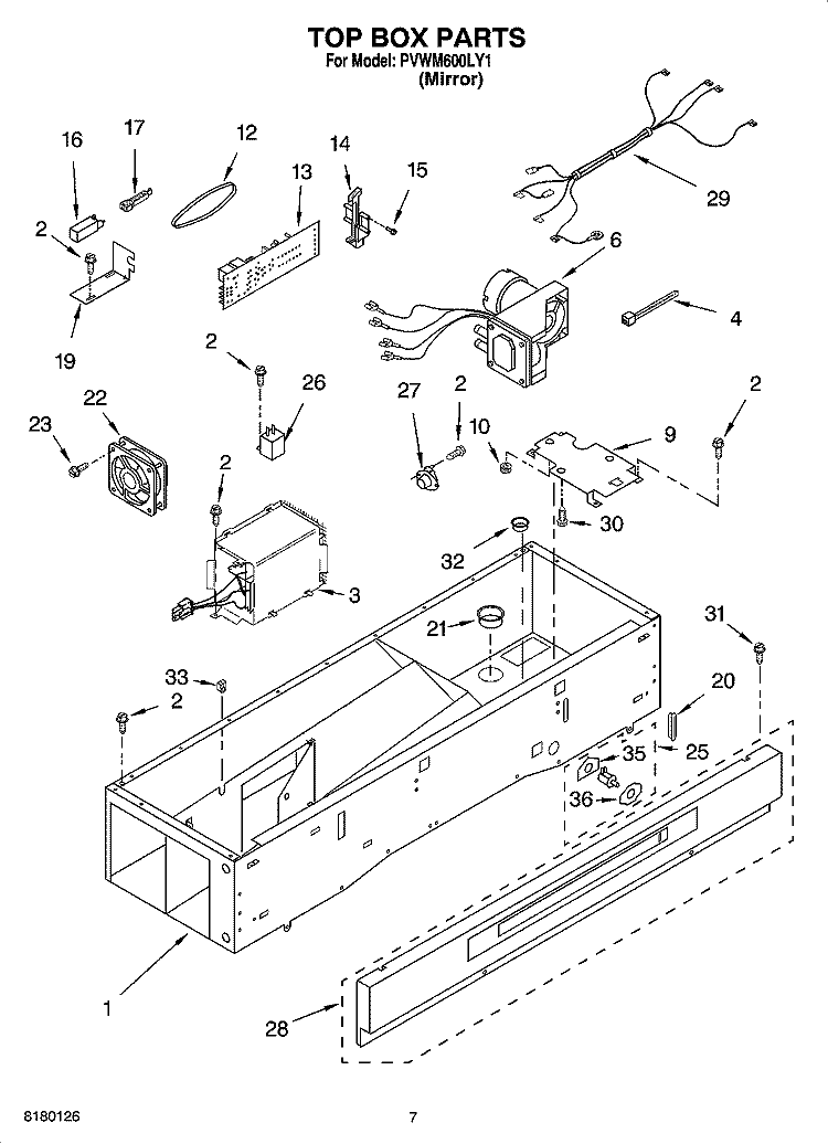 TOP BOX PARTS Diagram and Parts List for PVWM600LY1  Whirlpool Cabinet