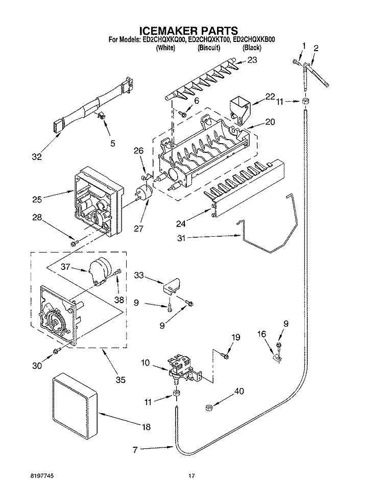 ICEMAKER Diagram and Parts List for ED2CHQXKQ00  Whirlpool Refrigerator