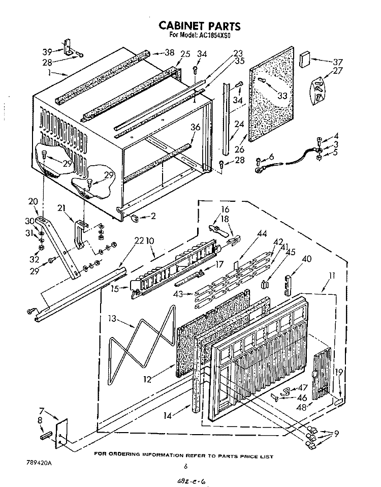 CABINET Diagram and Parts List for AC1854XS0  Whirlpool Air Conditioner