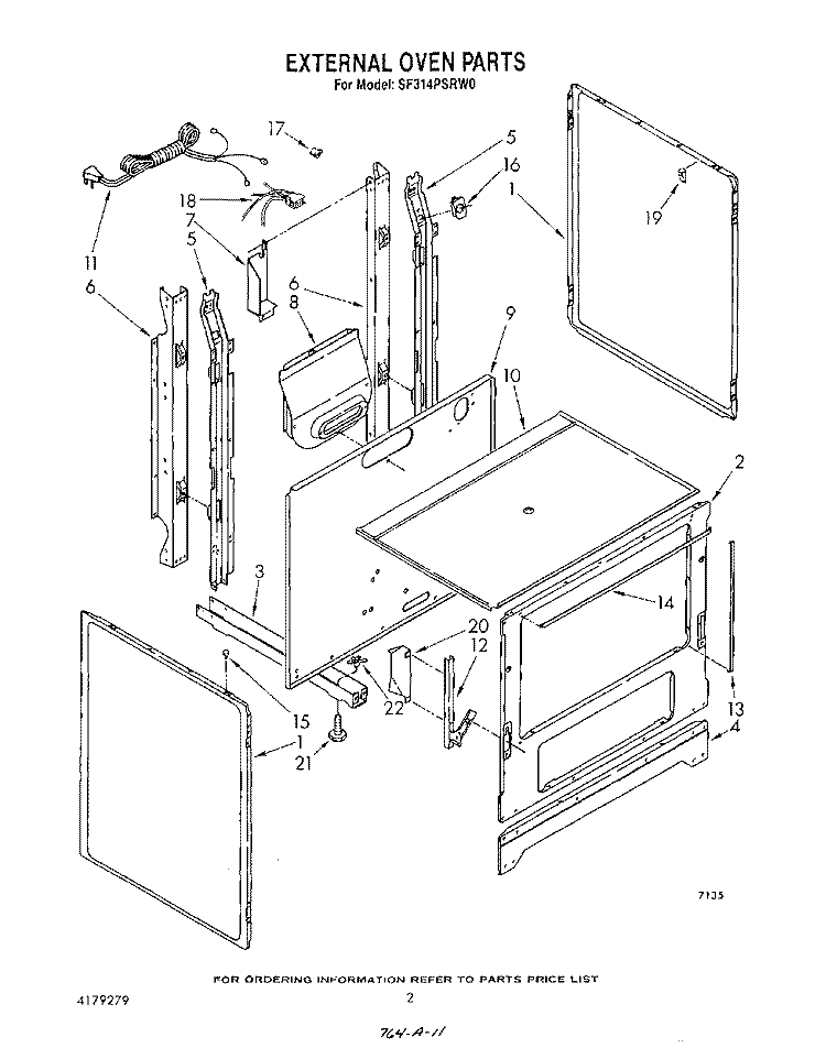 EXTERNAL OVEN Diagram and Parts List for SF314PSRW0  Whirlpool Range