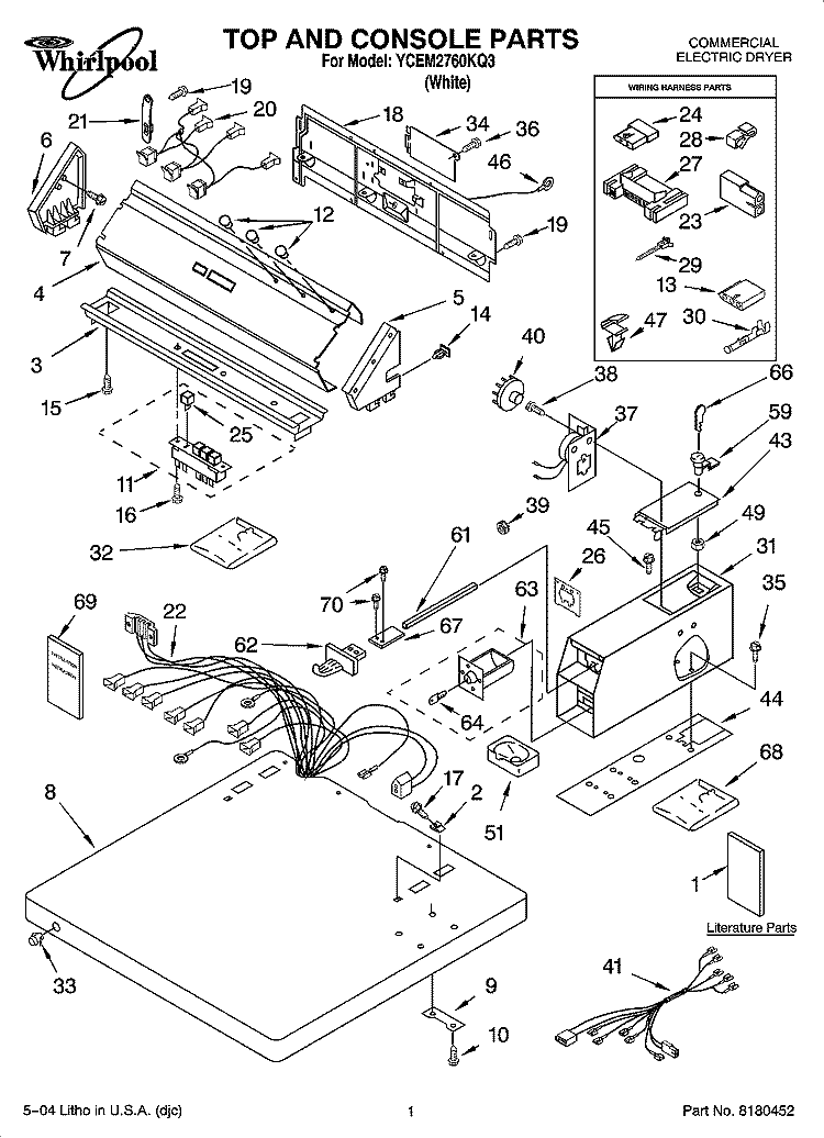 TOP AND CONSOLE PARTS Diagram and Parts List for YCEM2760KQ3  Whirlpool Dryer