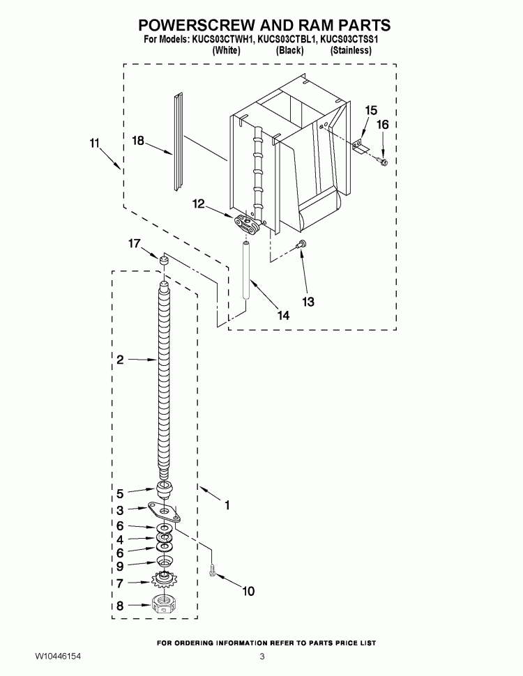 POWERSCREW AND RAM PARTS Diagram and Parts List for KUCS03CTSS1  KitchenAid Trash Compactor