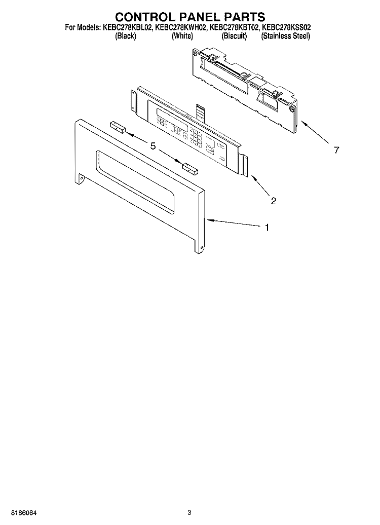 CONTROL PANEL PARTS Diagram and Parts List for KEBC278KSS02  KitchenAid Wall Oven