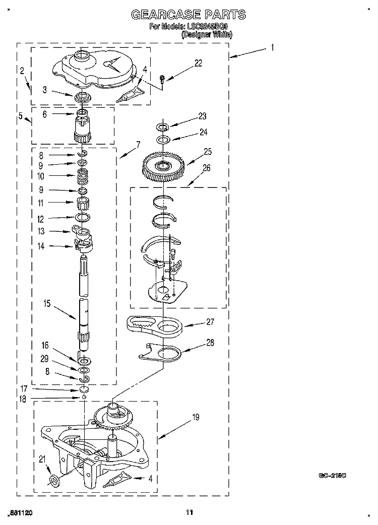 GEARCASE Diagram and Parts List for LSC9245BQ0  Whirlpool Washer