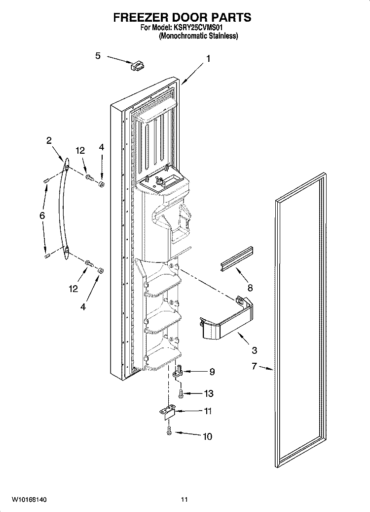 FREEZER DOOR PARTS Diagram and Parts List for KSRY25CVMS01  KitchenAid Refrigerator