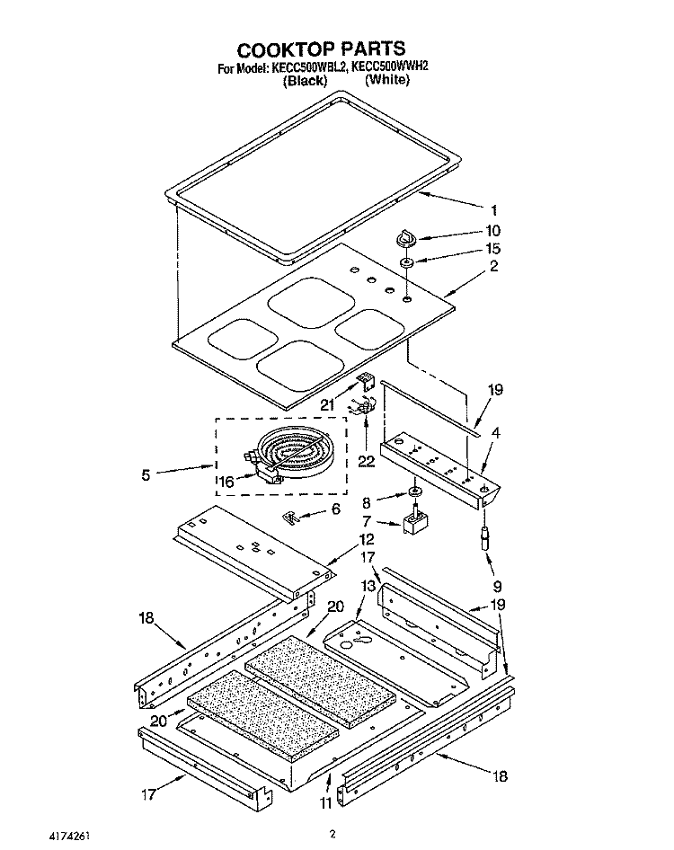SECTION Diagram and Parts List for KECC500WWH2  KitchenAid Cooktop