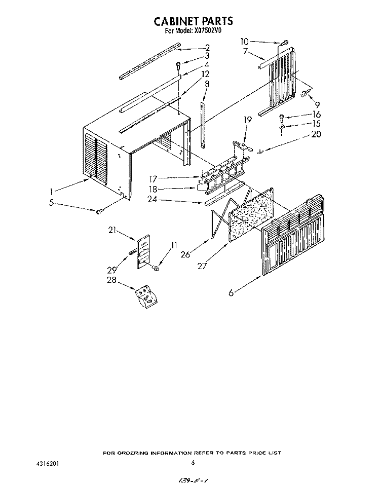 CABINET Diagram and Parts List for X07502V0  Roper Air Conditioner