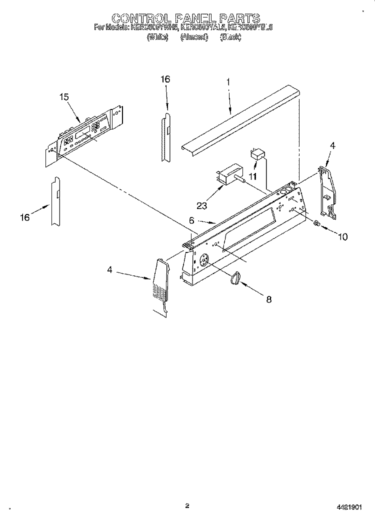 CONTROL PANEL Diagram and Parts List for KERC500YBL5  KitchenAid Range