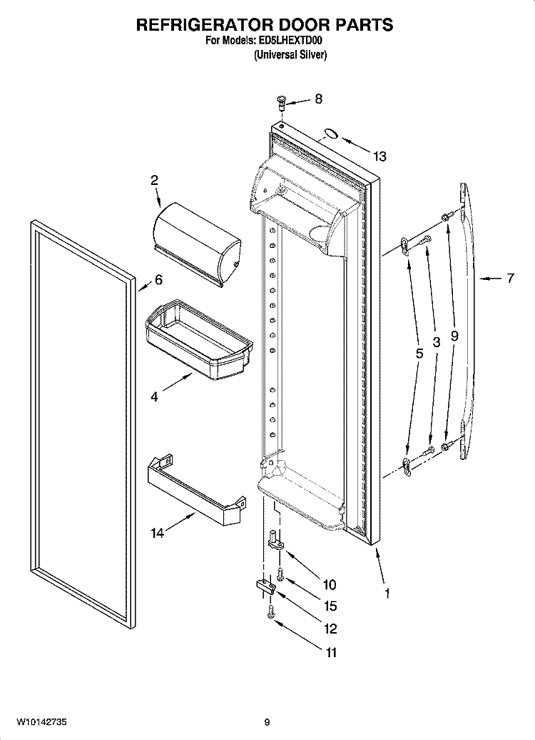 REFRIGERATOR DOOR PARTS Diagram and Parts List for ED5LHEXTD00  Whirlpool Refrigerator
