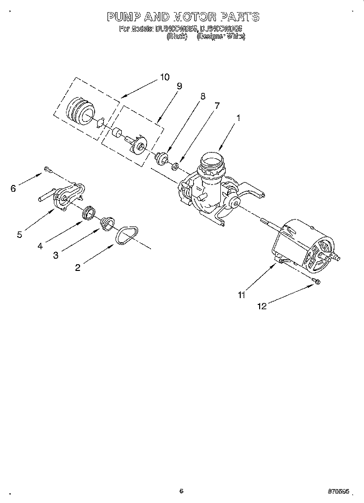 PUMP AND MOTOR Diagram and Parts List for DU840CWDQ5  Whirlpool Dishwasher