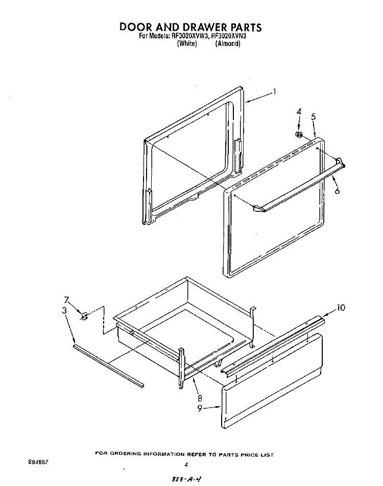 DOOR AND DRAWER Diagram and Parts List for RF3020XVW3  Whirlpool Range