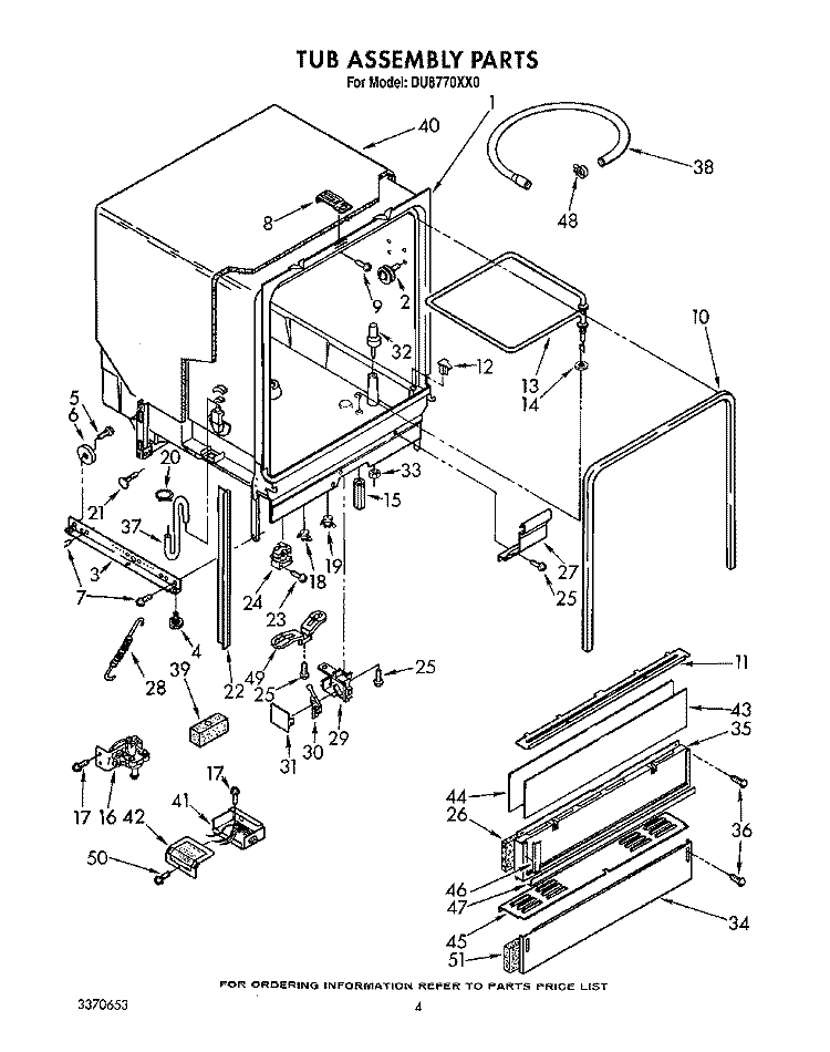 TUB ASSEMBLY, LIT/OPTIONAL Diagram and Parts List for DU8770XX0  Whirlpool Dishwasher