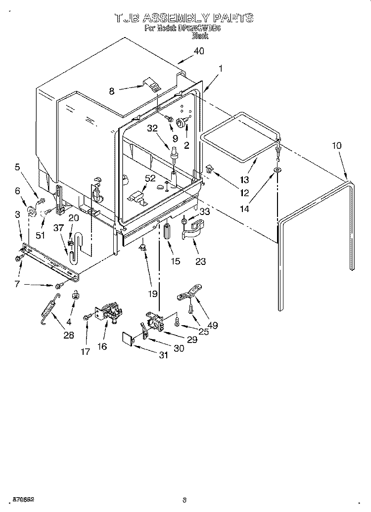 TUB ASSEMBLY Diagram and Parts List for DP920QWDB6  Whirlpool Dishwasher