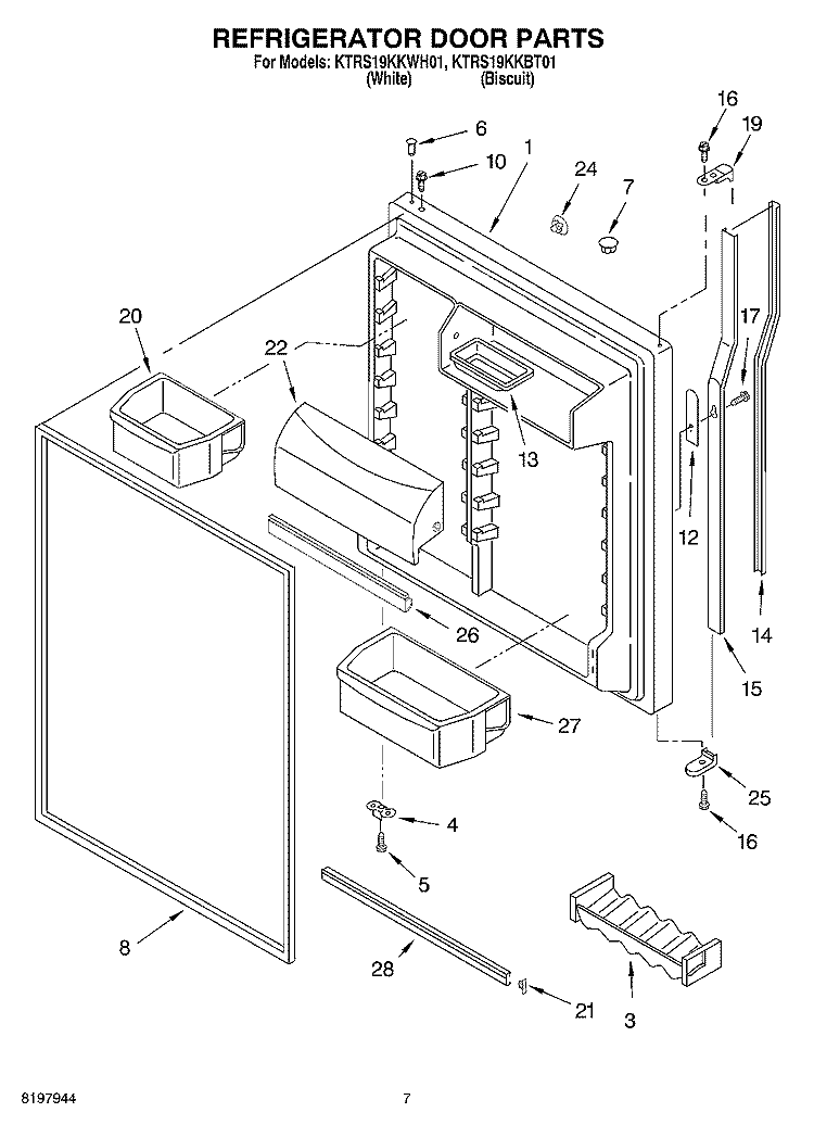 REFRIGERATOR DOOR Diagram and Parts List for KTRS19KKWH01  KitchenAid Refrigerator